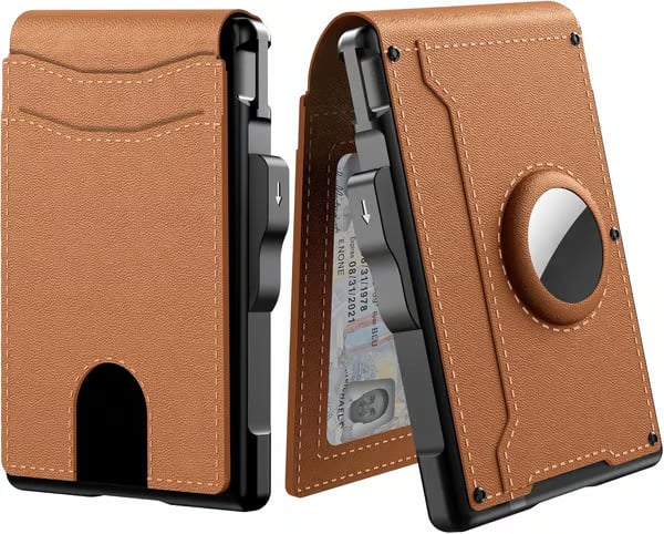 Gluschwein - 💼🔒Schlankes Herren-Geldbeutel aus Aluminium mit RFID-Schutz – Pop-up-Kartenhalter mit Geldklammer und zwei Ausweisfächern