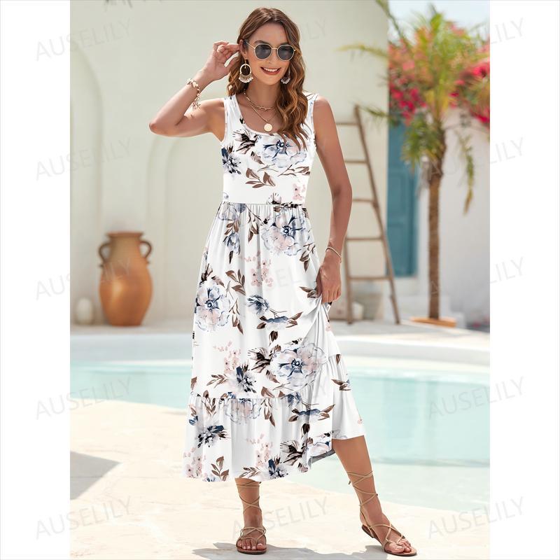 Gluschwein - ⏰Summer Hot Sale 57% OFF💃Women's Summer Sleeveless Sunshine Floral Square Neck Casual Tiered Swing Maxi Dress with Pockets