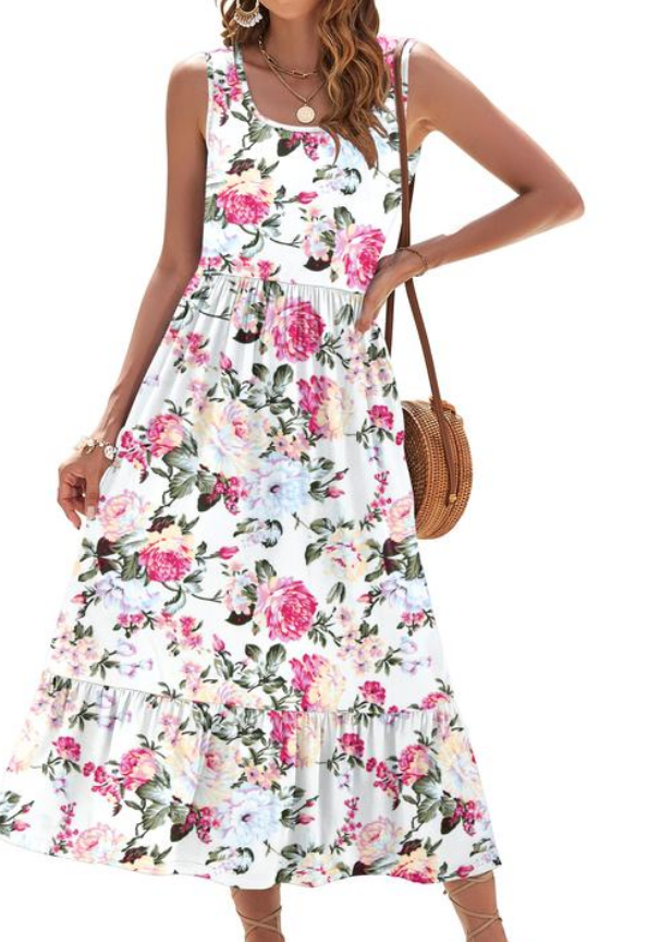 Gluschwein - ⏰Summer Hot Sale 57% OFF💃Women's Summer Sleeveless Sunshine Floral Square Neck Casual Tiered Swing Maxi Dress with Pockets