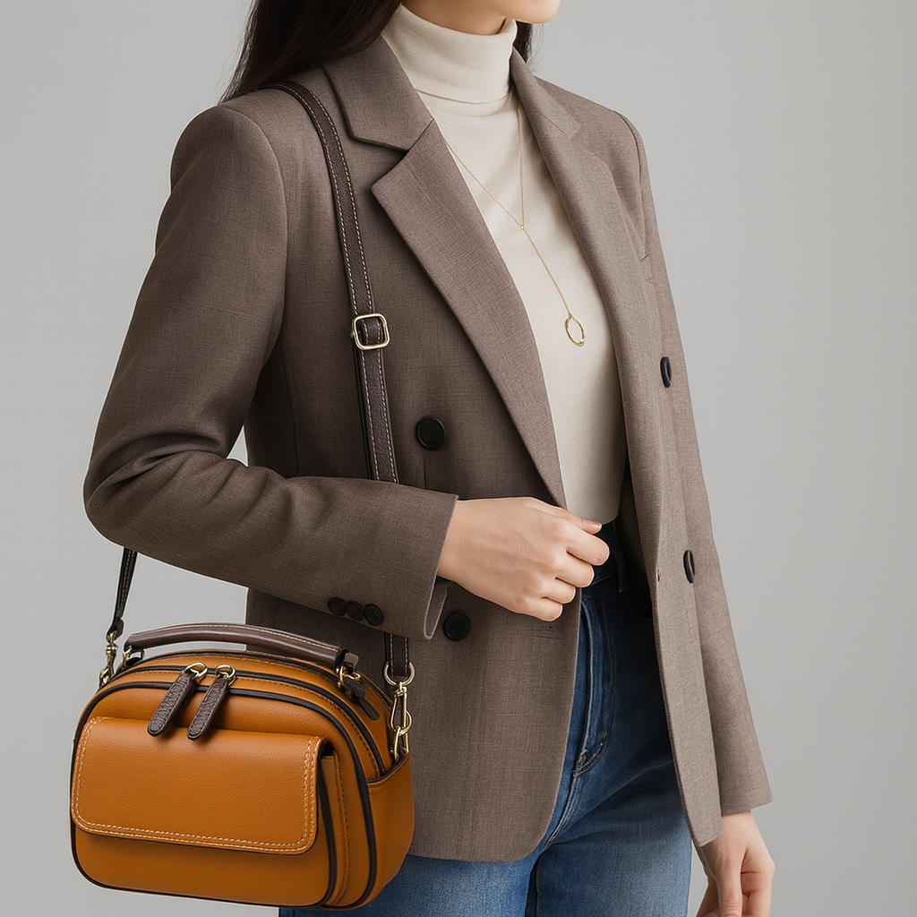 Chloe | Elegante Crossbody Bag mit zwei Lagen und breitem Tragegurt