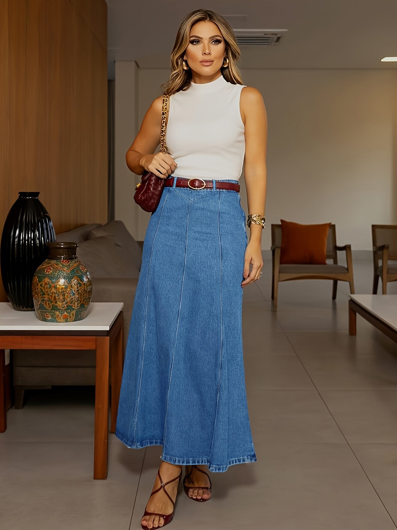 🎁2026 Neuheiten 50 % RABATT👗Damen-Maxirock aus Denim – Hohe Taille & A-Linien-Schnitt