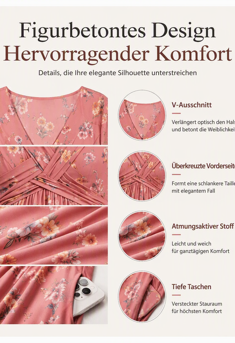 Gluschwein - 🌸🔥50% RABATT!🔥🔥Blumiges V-Ausschnitt-Kleid mit Taillendrehung – elegant und lässig für jeden Anlass