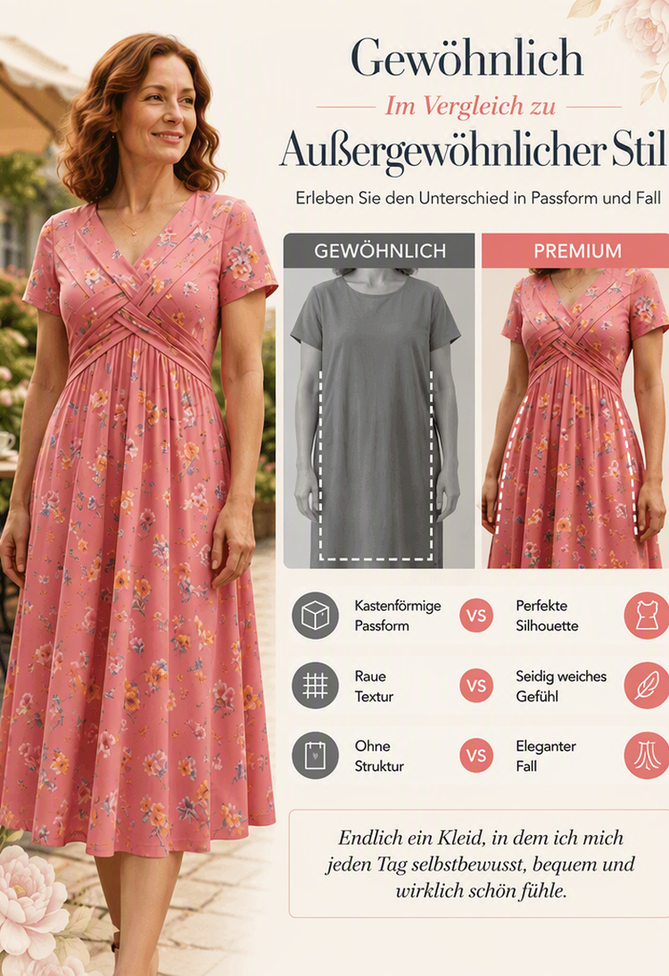 Gluschwein - 🌸🔥50% RABATT!🔥🔥Blumiges V-Ausschnitt-Kleid mit Taillendrehung – elegant und lässig für jeden Anlass