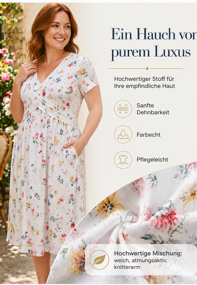 Gluschwein - 🌸🔥50% RABATT!🔥🔥Blumiges V-Ausschnitt-Kleid mit Taillendrehung – elegant und lässig für jeden Anlass