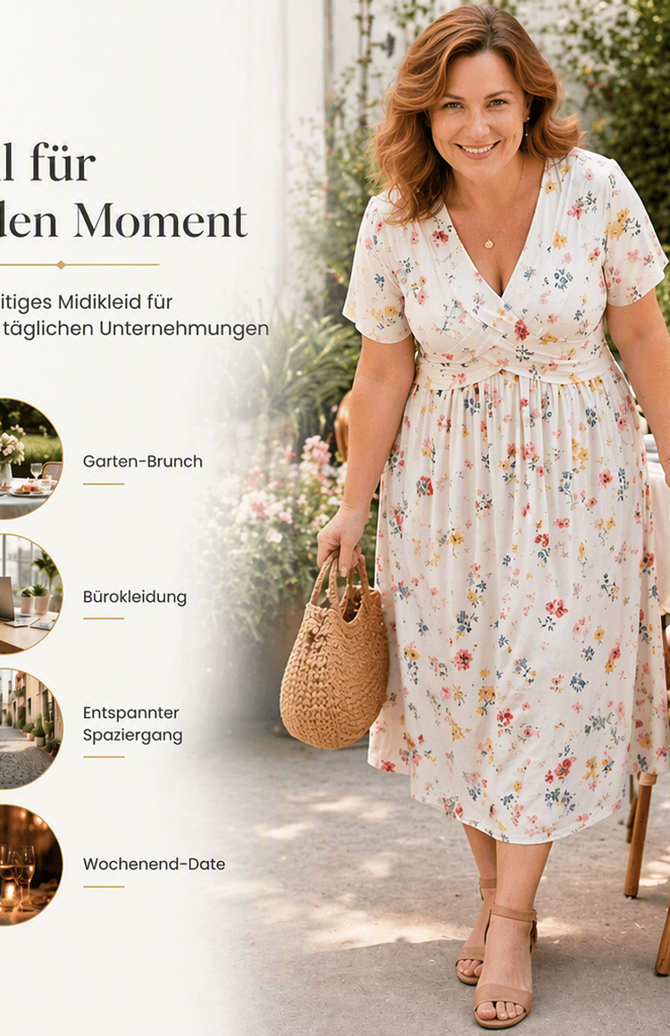 Gluschwein - 🌸🔥50% RABATT!🔥🔥Blumiges V-Ausschnitt-Kleid mit Taillendrehung – elegant und lässig für jeden Anlass