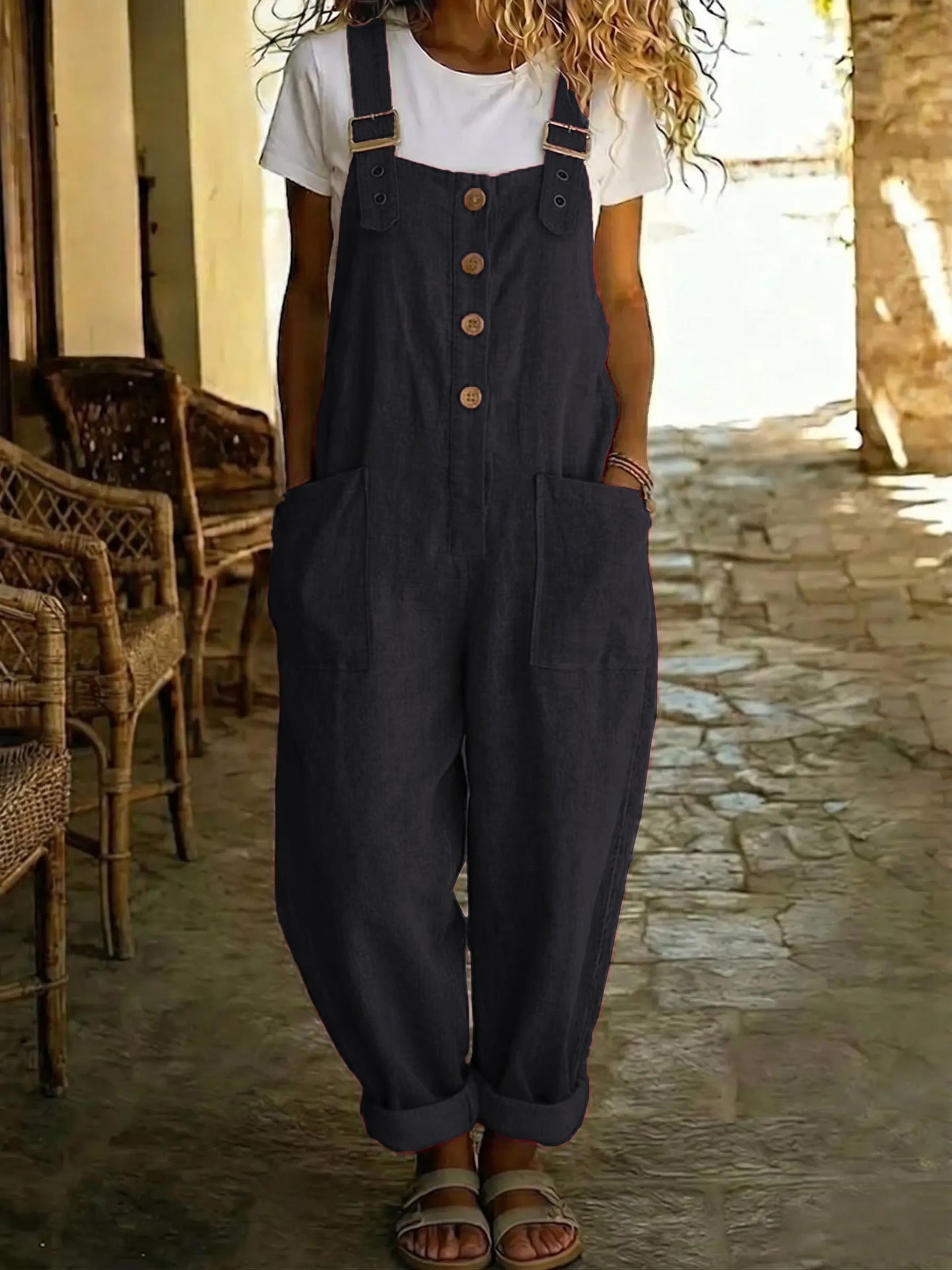 Gluschwein - 🔥50% RABATT! 🌿👖Lässige Latzhose für Damen mit Knopfleiste