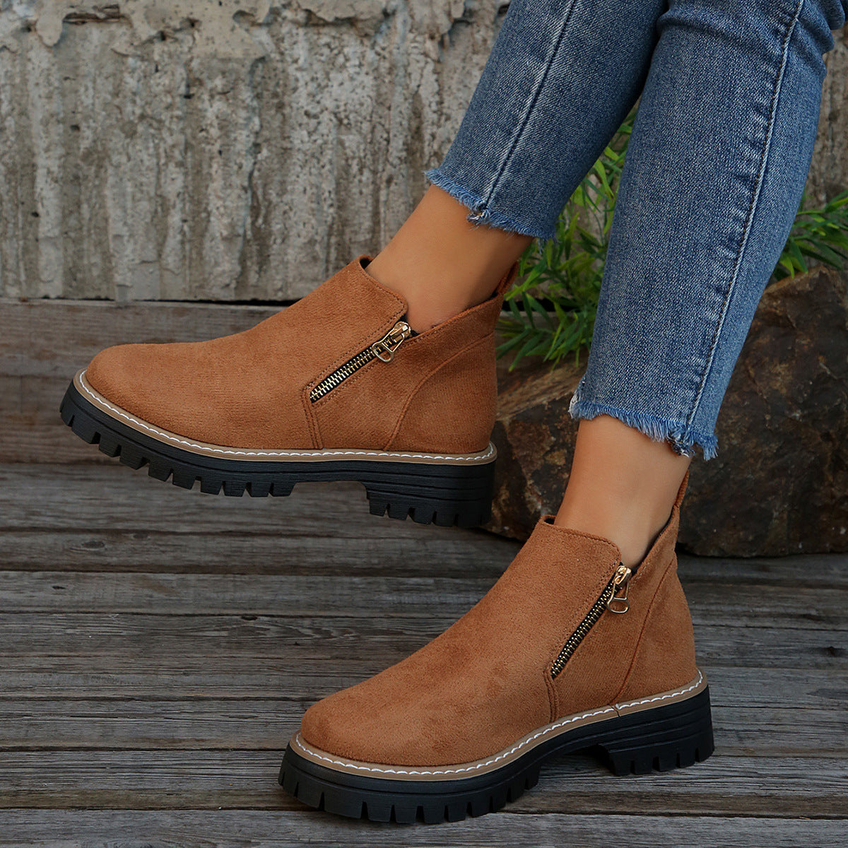 UrbanWalk | Damen-Stiefeletten mit runder Spitze und seitlichem Reißverschluss