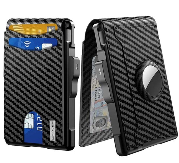Gluschwein - 💼🔒Schlankes Herren-Geldbeutel aus Aluminium mit RFID-Schutz – Pop-up-Kartenhalter mit Geldklammer und zwei Ausweisfächern