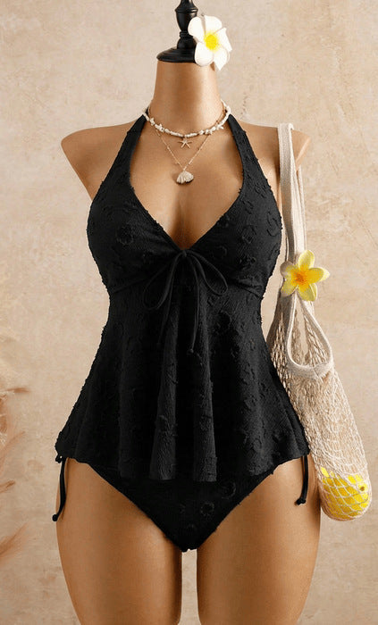 🌊👙 LIMITIERT: 50% RABATT! ✨ Damen-Tankini mit Rüschen – Neckholder, Peplum & Weich 🍋