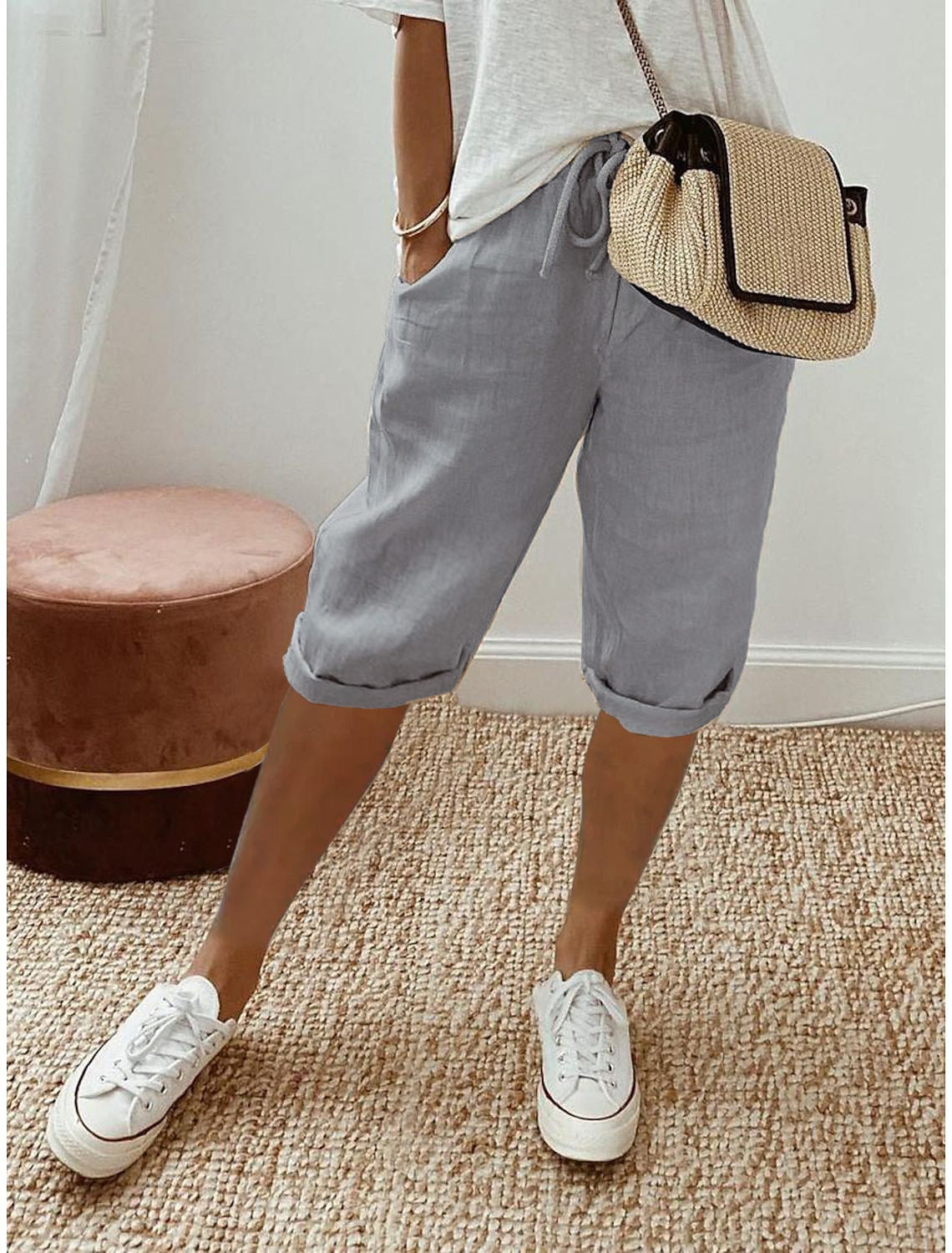 Gluschwein - 💞 50K+ VERKAUFT! ⚡👖Lässige Caprihosen aus Baumwoll-Leinen für Damen