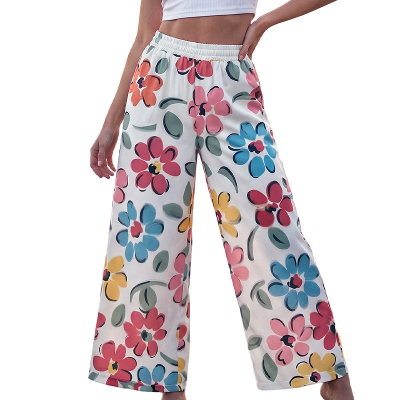 👖 🌸Damen geblümte Weitbeinhose mit elastischem Taillenbund – fließender atmungsaktiver Stoff für Sommerstadt & Urlaub✨