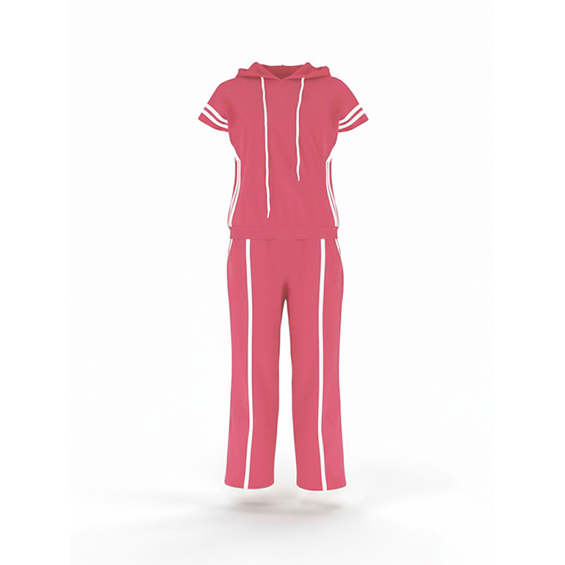 Gestreiftes Damen-Set: Kurzarm-Hoodie & Weitbein-Hose