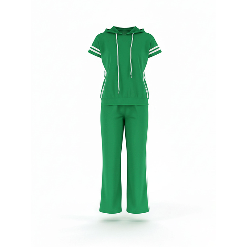 Gestreiftes Damen-Set: Kurzarm-Hoodie & Weitbein-Hose
