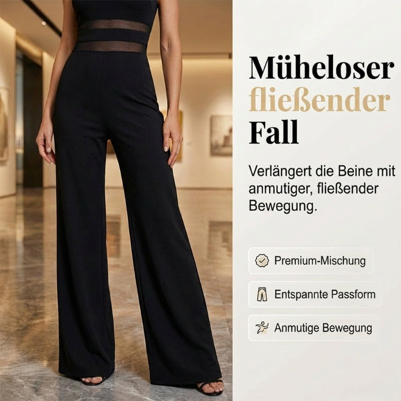 🔥Solange der Vorrat reicht 50 % Rabatt!🎉One-Shoulder Jumpsuit mit weitem Bein und Netzeinsatz