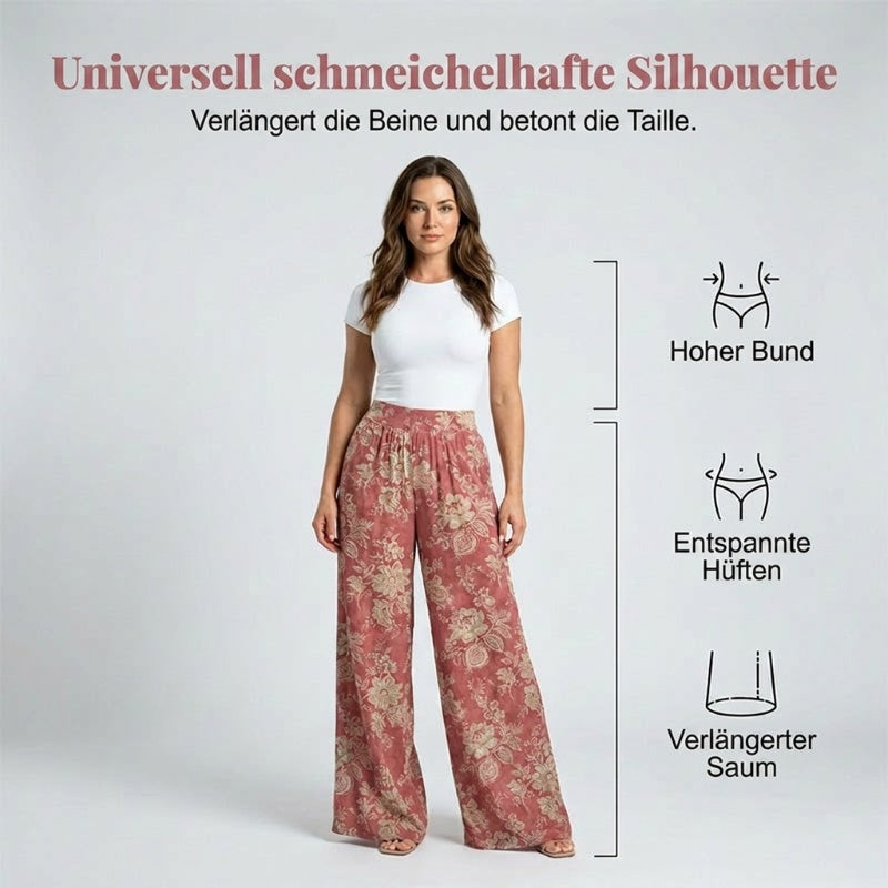 👖 🌸Damen geblümte Weitbeinhose mit elastischem Taillenbund – fließender atmungsaktiver Stoff für Sommerstadt & Urlaub✨