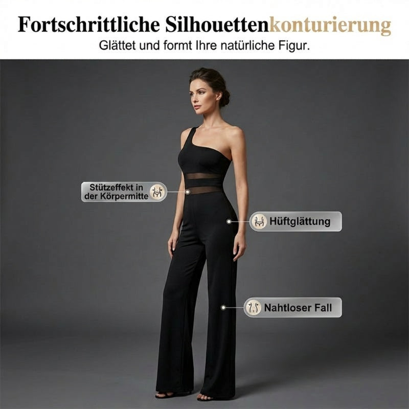 🔥Solange der Vorrat reicht 50 % Rabatt!🎉One-Shoulder Jumpsuit mit weitem Bein und Netzeinsatz
