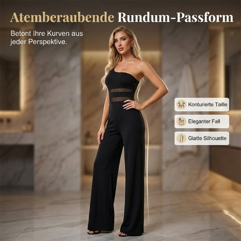 ✨🔥One-Shoulder Jumpsuit mit weitem Bein und Netzeinsatz