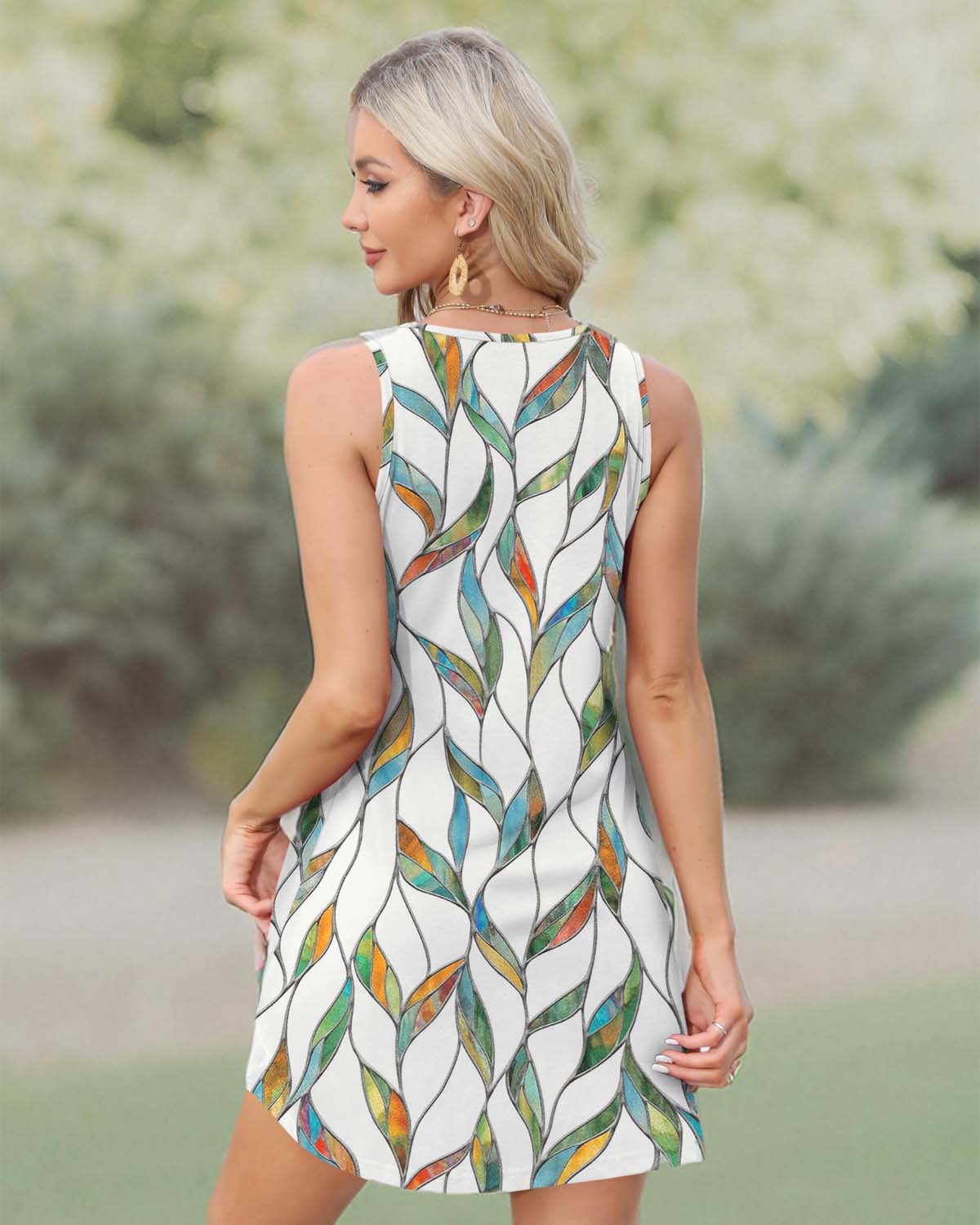 💖LETZTER TAG IM ANGEBOT: 49 % RABATT💖Sommerliches, bedrucktes, ärmelloses Strandkleid mit V-Ausschnitt