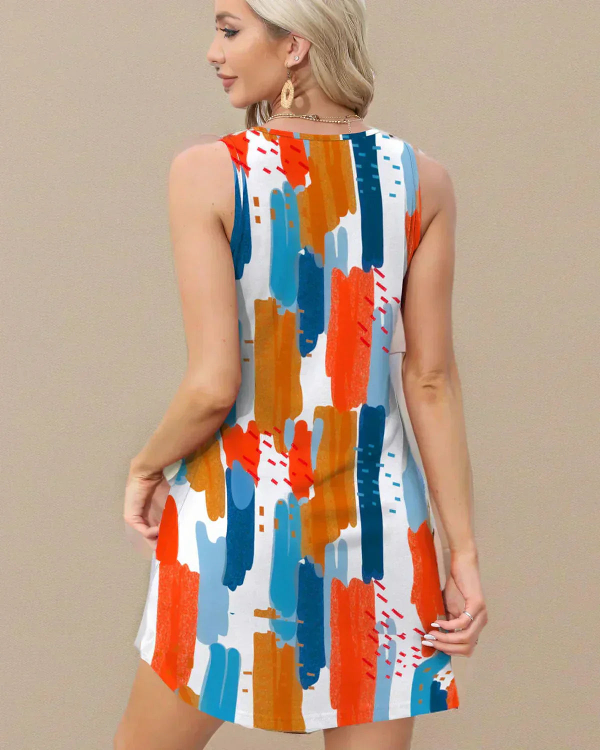 💖LETZTER TAG IM ANGEBOT: 49 % RABATT💖Sommerliches, bedrucktes, ärmelloses Strandkleid mit V-Ausschnitt