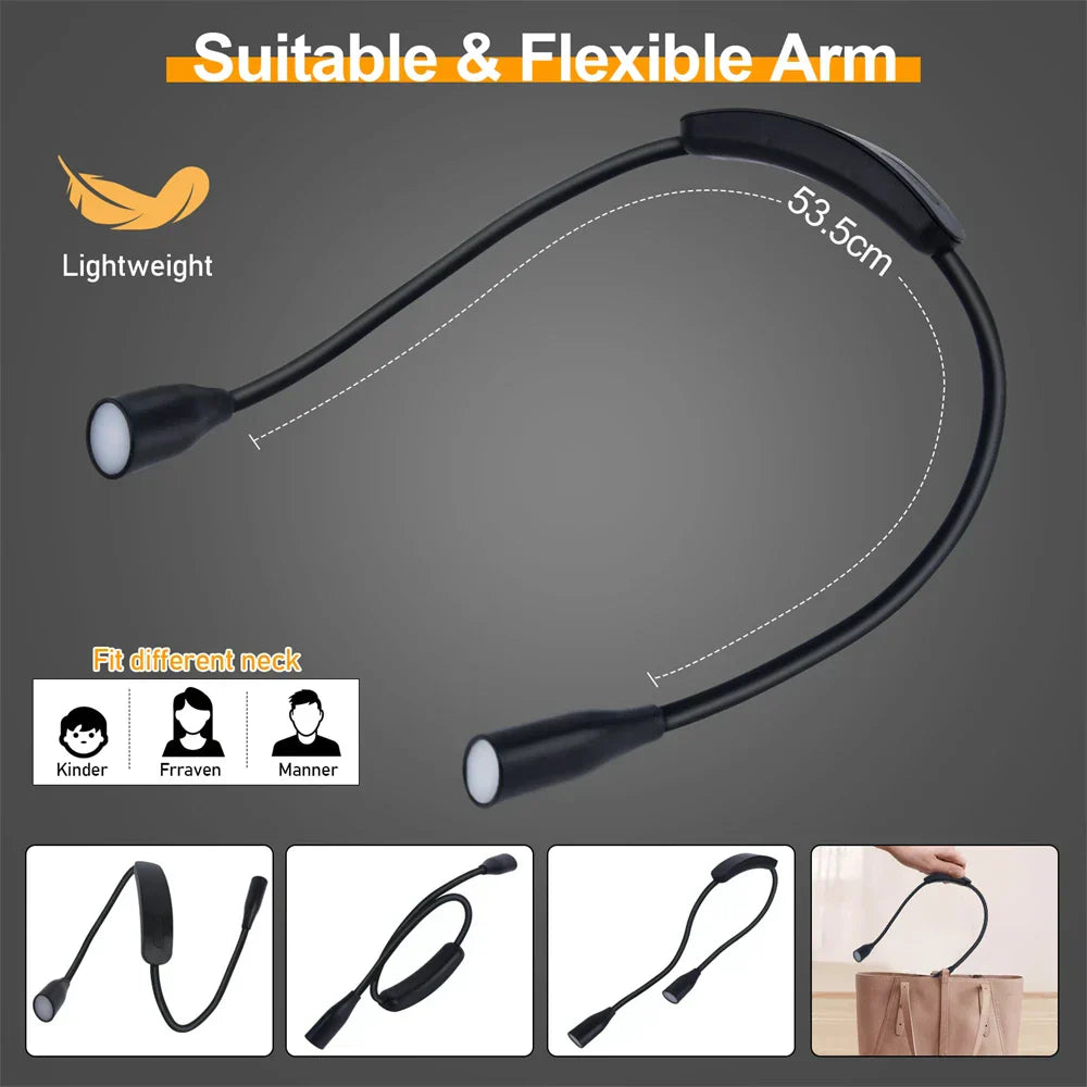 LED Nackenlampe LumiNeck | USB wiederaufladbar | 3 Lichtfarben & Stufenlos dimmbar | Flexibel & Tragbar