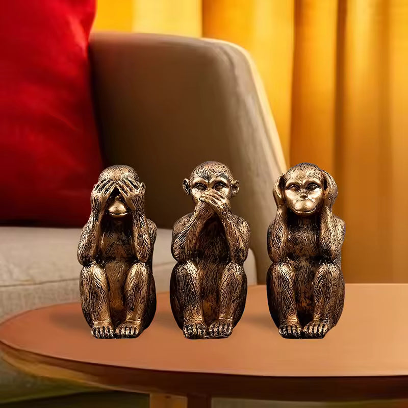 WiseChimp – 3-Teiliger Satz Dekorativer Affenskulpturen Aus Kunstharz