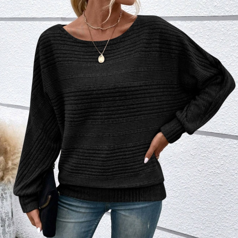 Gluschwein - ⏰Weiches, einfarbiges Pullover-Langarmoberteil mit Fledermausärmeln für Damen