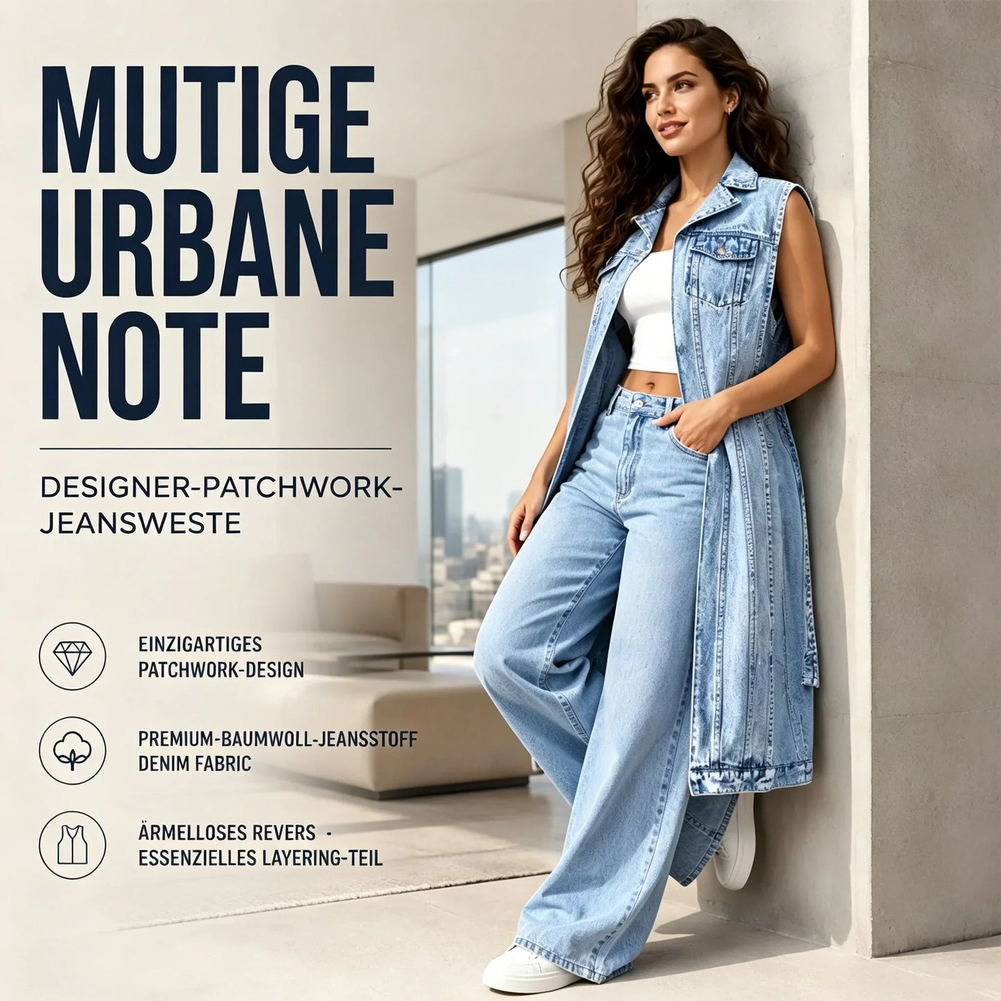 ☀️Sonderangebot: 50 % RABATT👗Damen Gilet-Stil Ärmelloses Jeanskleid mit hohem Schlitz