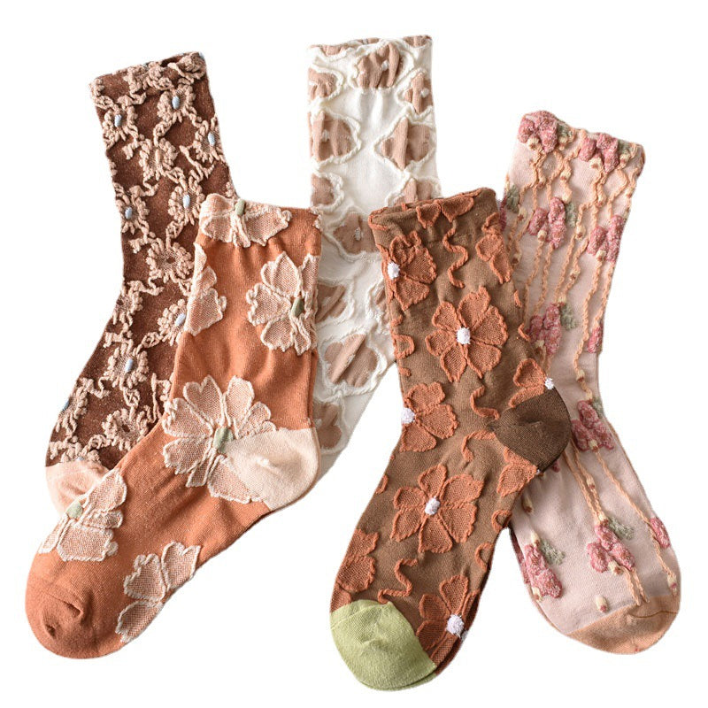 Gluschwein - Elegante Baumwollsocken mit geprägtem Blumenmuster, 10 Paar