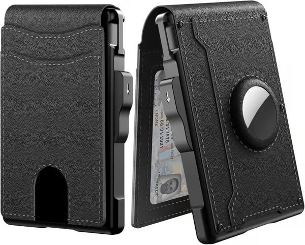 Gluschwein - 💼🔒Schlankes Herren-Geldbeutel aus Aluminium mit RFID-Schutz – Pop-up-Kartenhalter mit Geldklammer und zwei Ausweisfächern