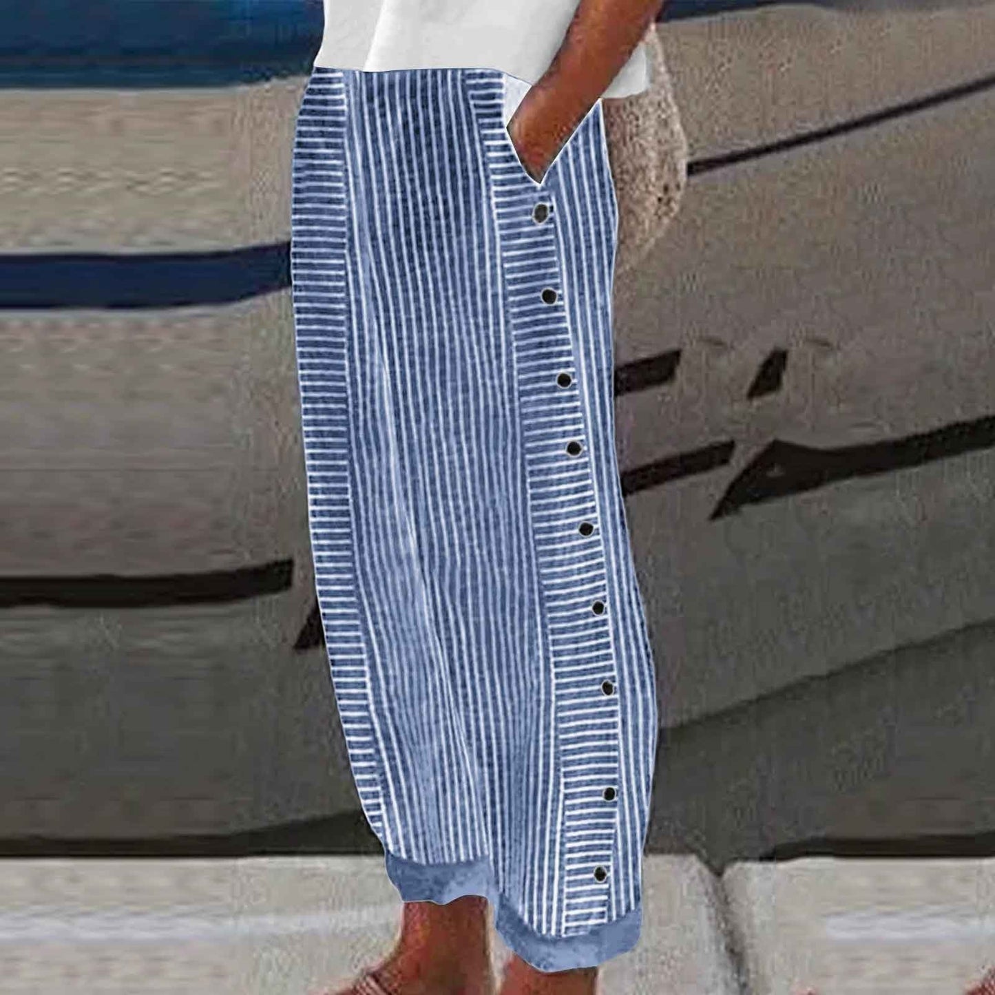 Gluschwein - 🔥Solange der Vorrat reicht 40 % Rabatt!🎉Bequeme blau gestreifte Hose mit Seitentaschen