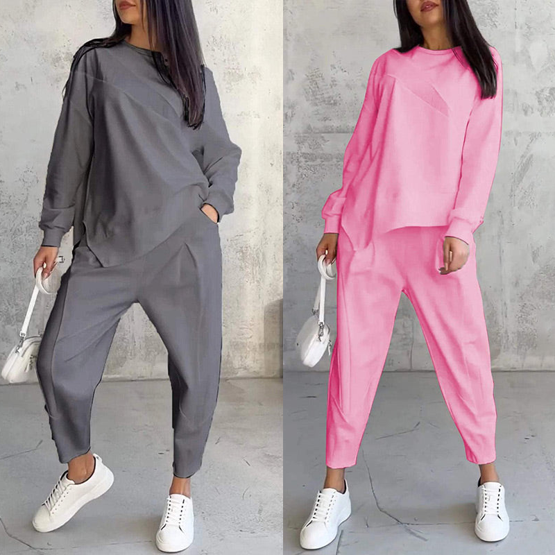 💕Damen Langarm-Sweatshirts mit unregelmäßigem Saum & Hosen-Set