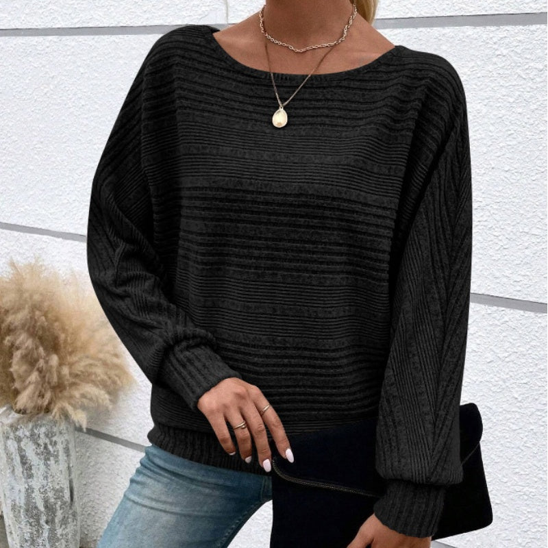 Gluschwein - ⏰Weiches, einfarbiges Pullover-Langarmoberteil mit Fledermausärmeln für Damen