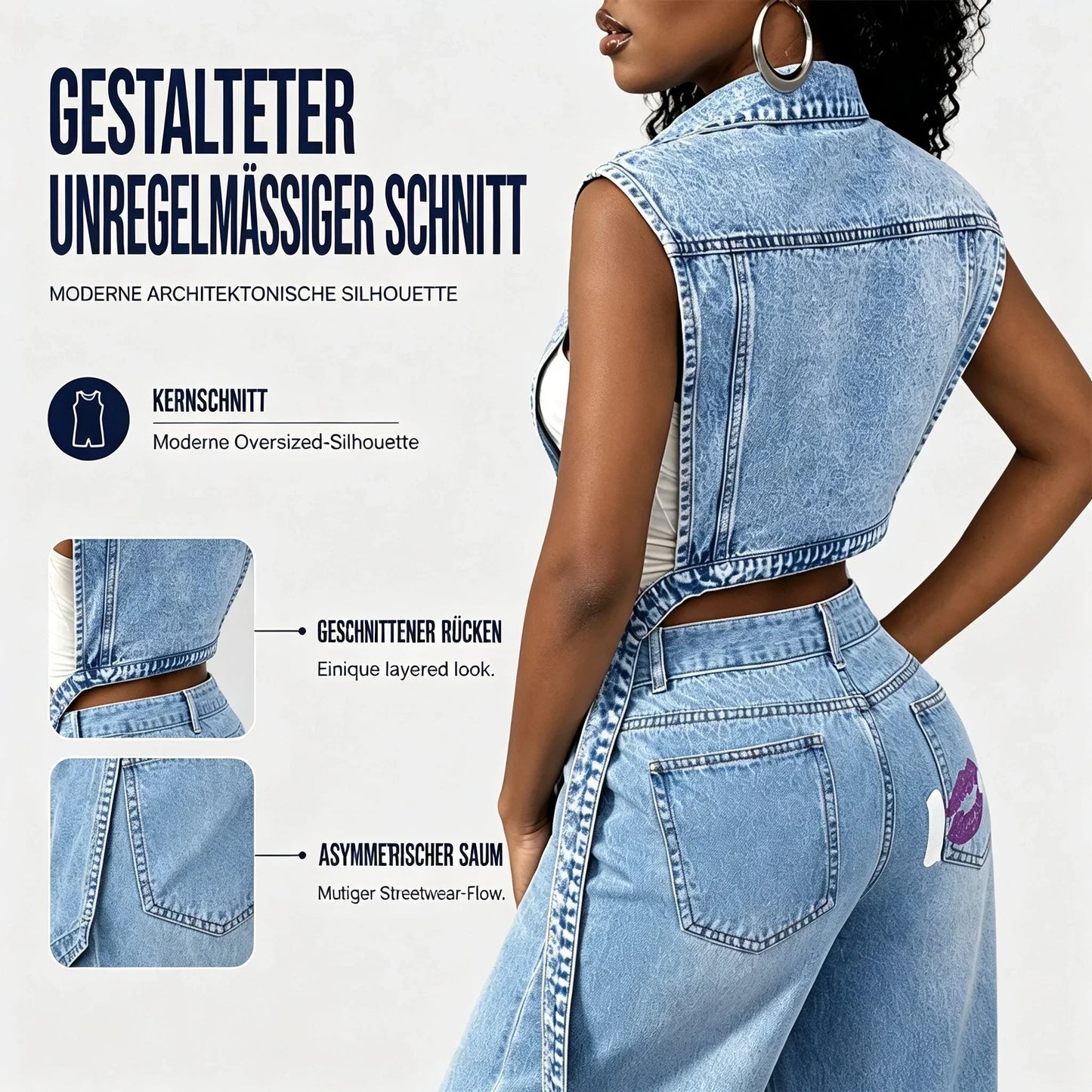 ☀️Sonderangebot: 50 % RABATT👗Damen Gilet-Stil Ärmelloses Jeanskleid mit hohem Schlitz