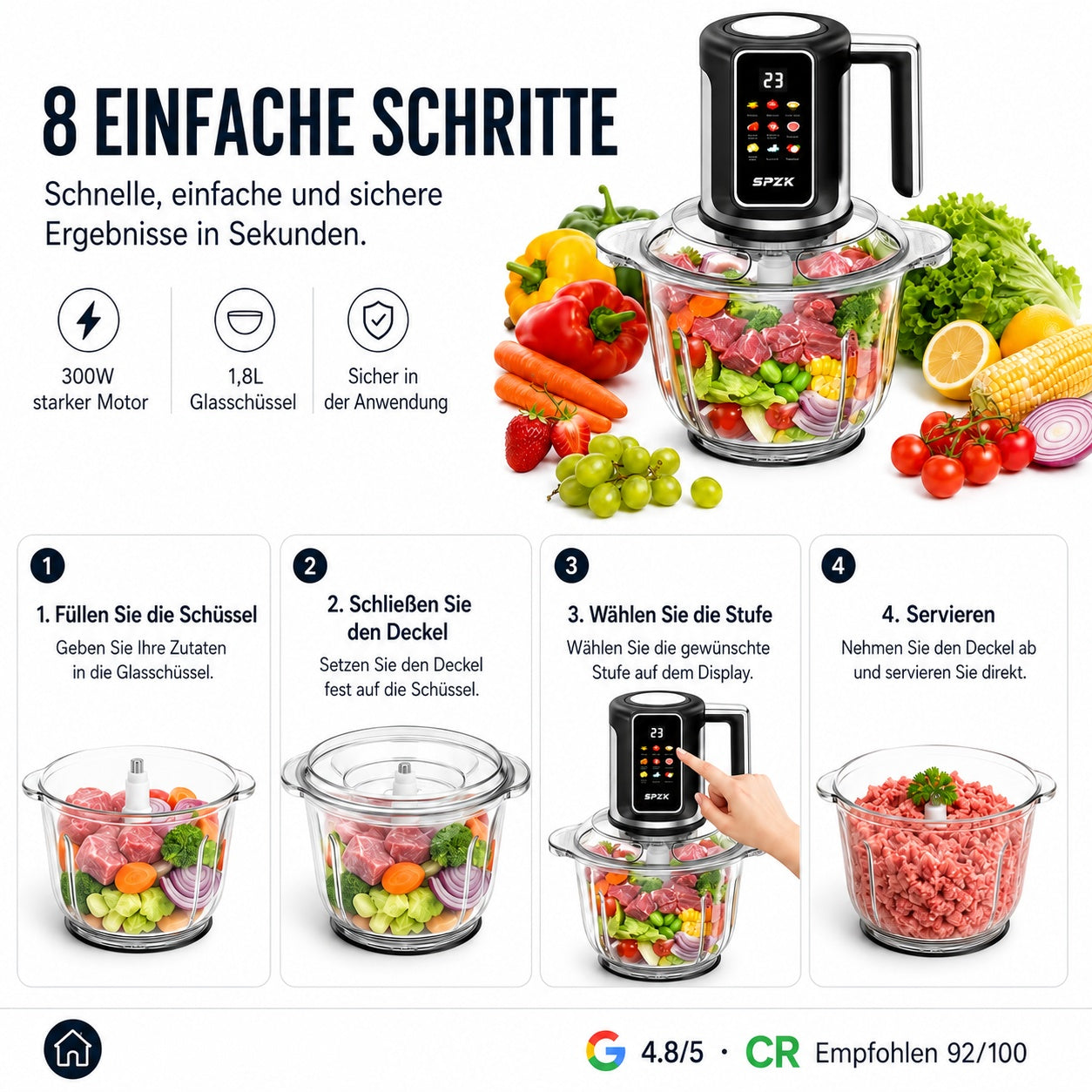 🔪USB-Kabelloser Küchenzerkleinerer für Fleisch, Saucen und mehr – Schnell, hygienisch und einfach! 🍖🥦
