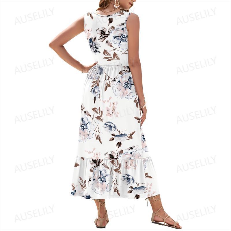 Gluschwein - ⏰Summer Hot Sale 57% OFF💃Women's Summer Sleeveless Sunshine Floral Square Neck Casual Tiered Swing Maxi Dress with Pockets
