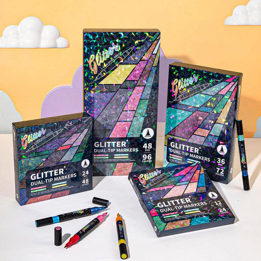 Gluschwein - 🎨Glitter Effect Brush Markers🥇✨: Create Sparkling Art Smoothly 🥳(🌈24-96 Colors | Smooth No Clog | No Bleed Through📝)