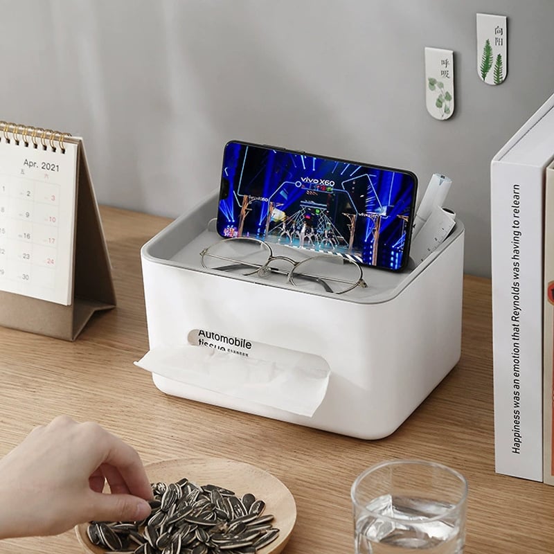 Caja de pañuelos multifuncional con organizador: para baño, oficina y sala de estar. 