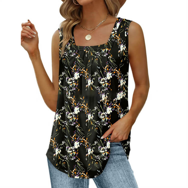 🔥49% Rabatt!🌸Blumen-Camisole mit quadratischem Ausschnitt – Boho-Stil, seitlicher Schlitz, leicht & luftig ✨