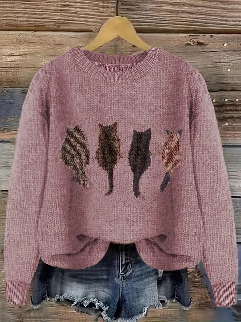 Urvana - Langarm Pullover Mit Katzen Drucken