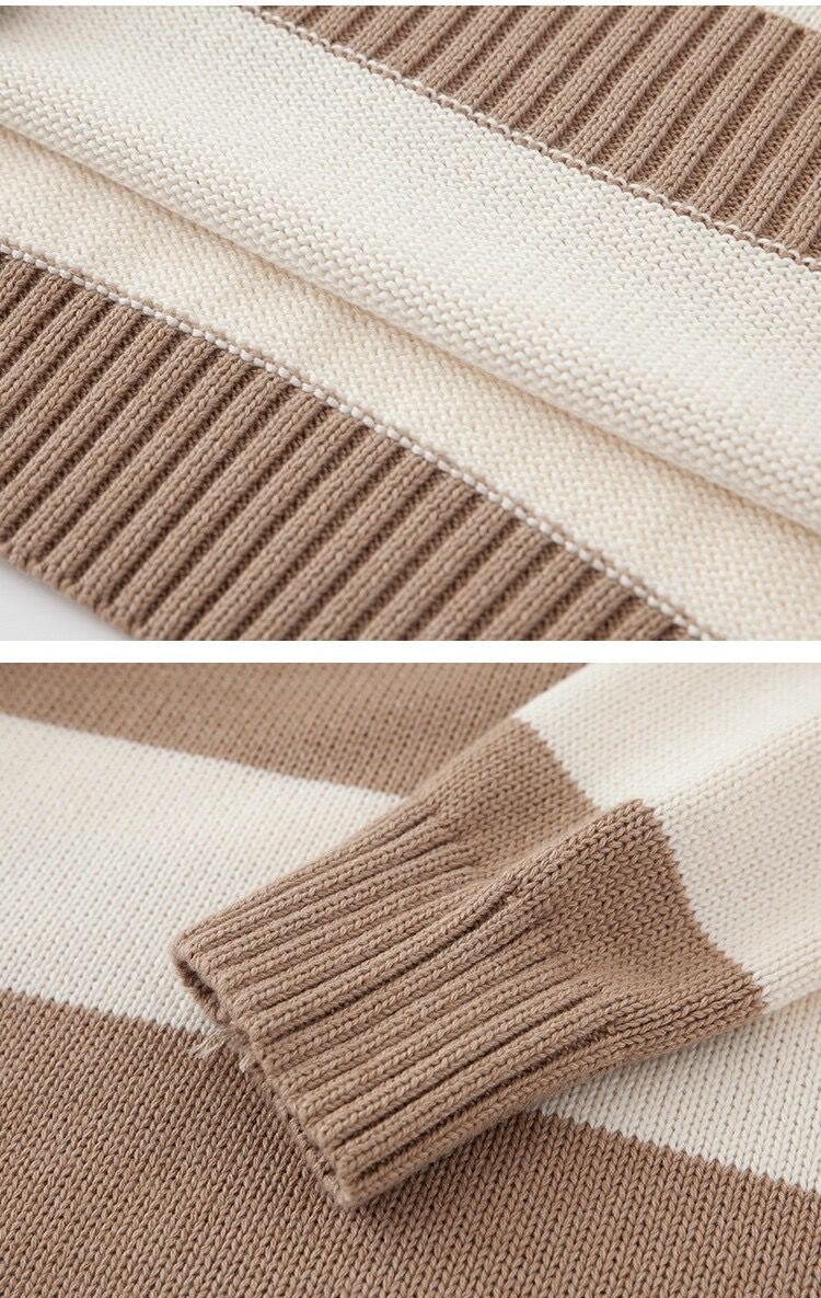 Gemütlicher gestreifter Rundhalsausschnitt Strickpullover