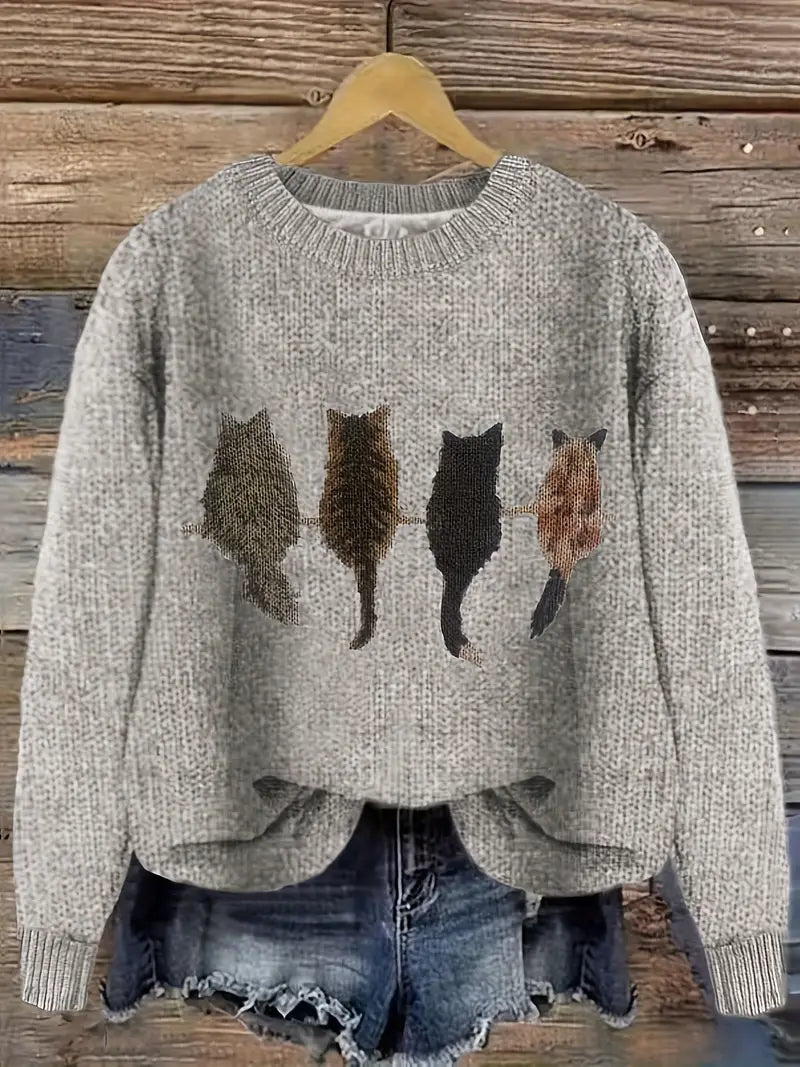 Urvana - Langarm Pullover Mit Katzen Drucken