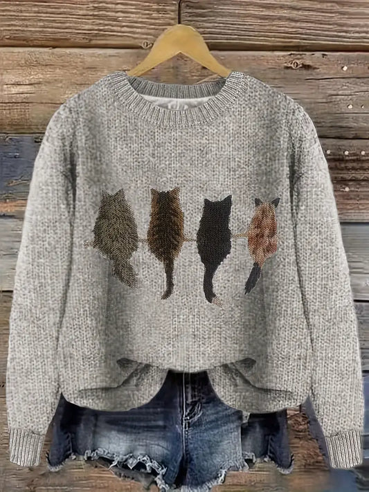 Urvana - Langarm Pullover Mit Katzen Drucken