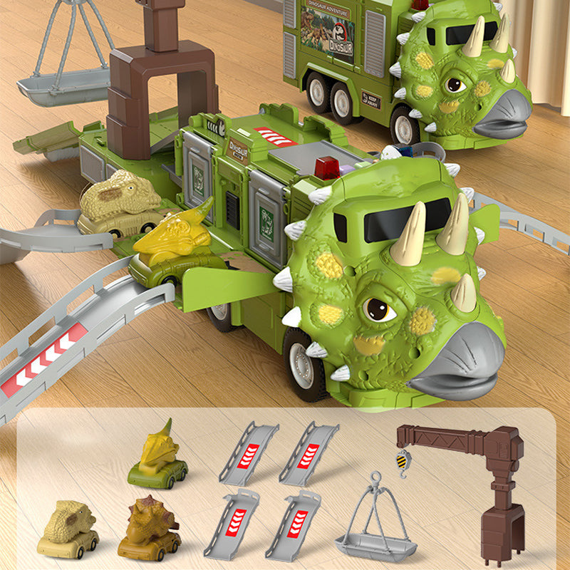 Gluschwein - Neues Spielzeugset Dinosaurier-Transforming-Engineering-LKW-Strecke Triceratops [grün]