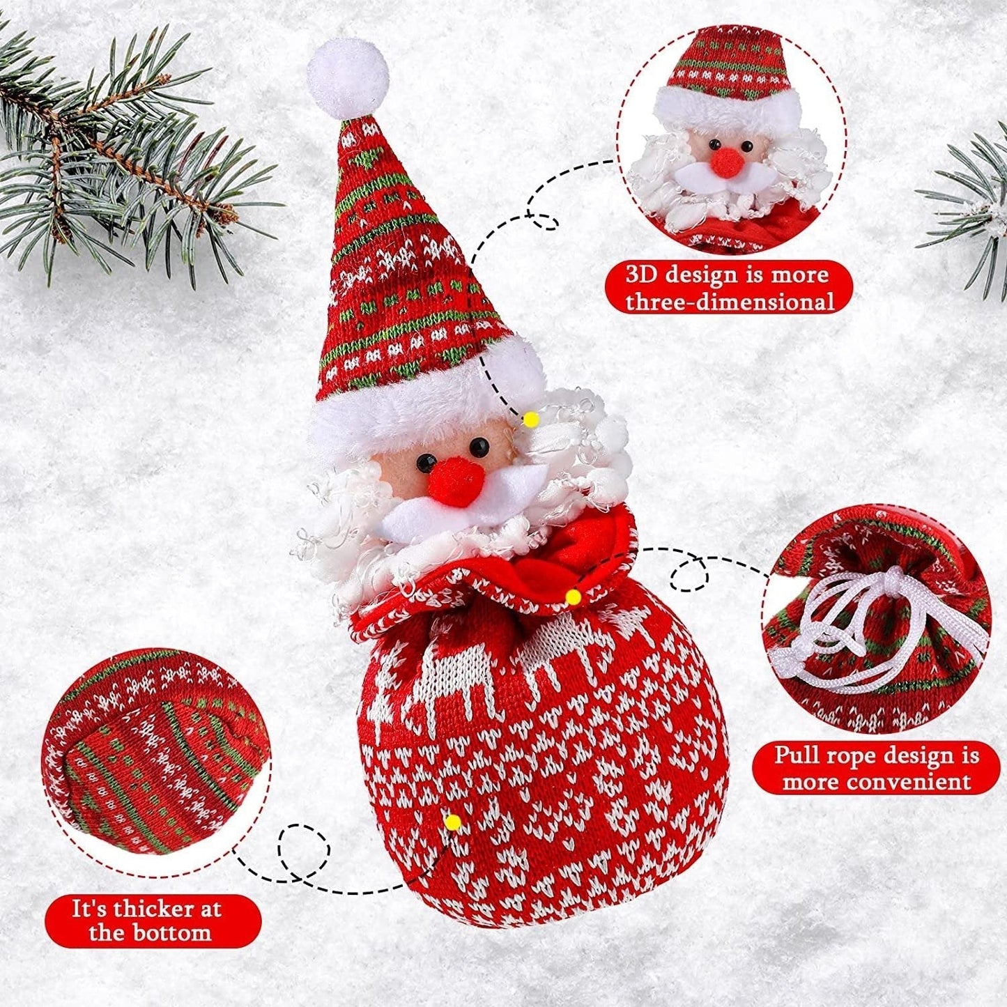 FestiveJoy – Gestrickte Weihnachtsgeschenkbeutel mit Puppe | 1+1 GRATIS