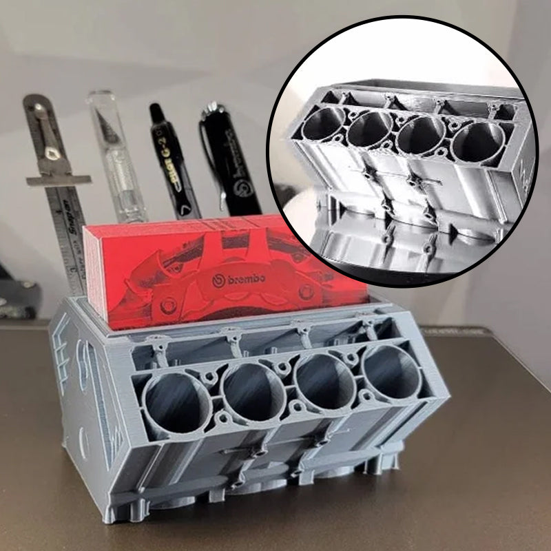 Gluschwein - Motorblock Visitenkartenhalter und Stifthalter Dekor