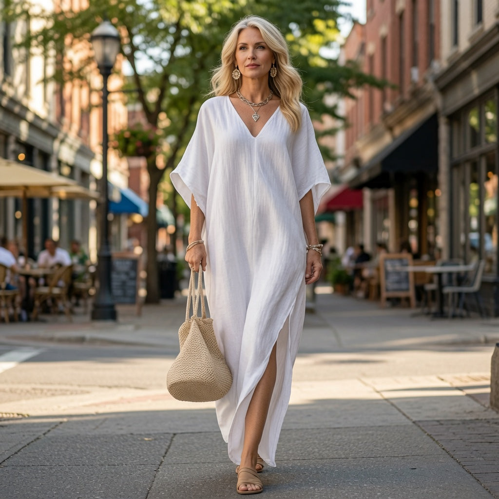 Lässiges Maxikleid mit V-Ausschnitt für Damen
