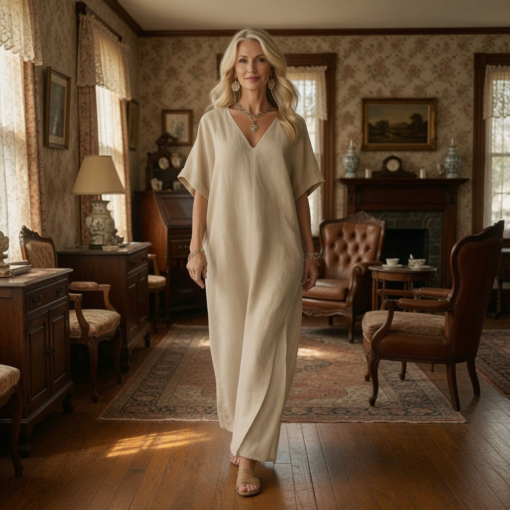 Lässiges Maxikleid mit V-Ausschnitt für Damen