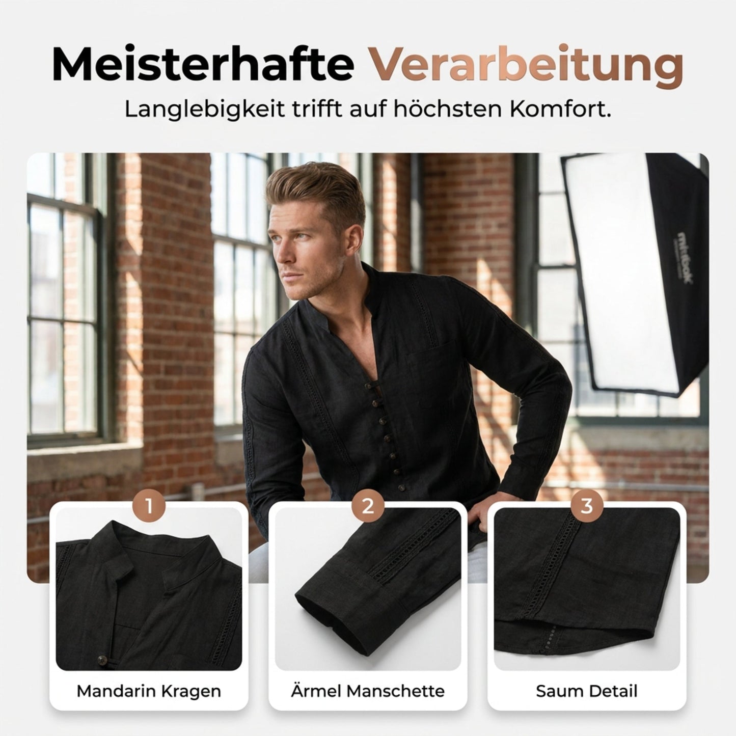 👕 50 % reduziert!🌊Herren-Freizeithemd mit Stehkragen und langen Ärmeln