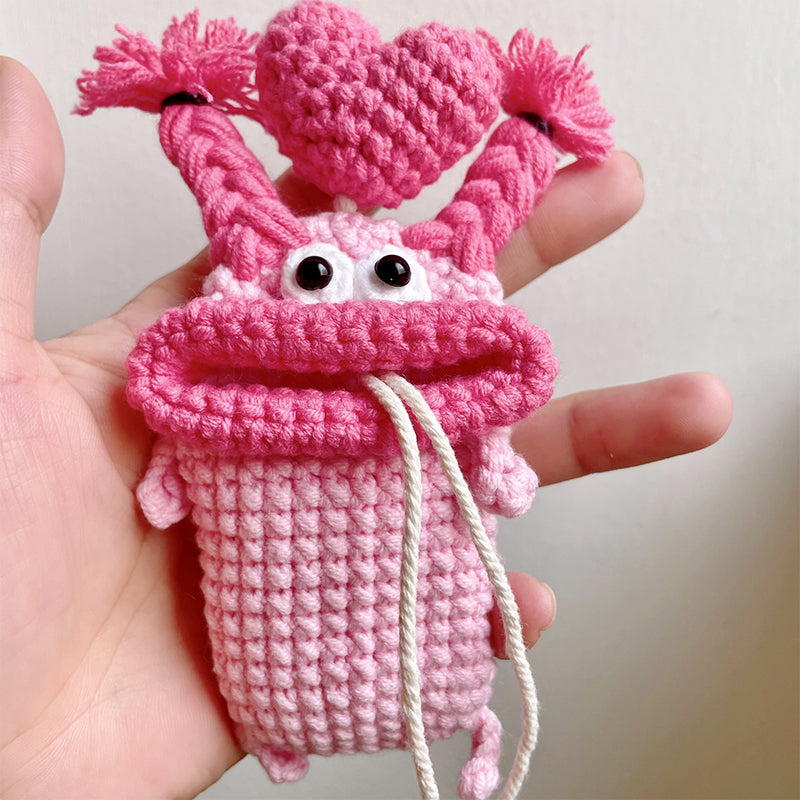 Gluschwein - Kreatives ausziehbares Schlüsseletui aus handgestrickter Wolle pink