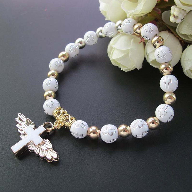 Gluschwein - Angel Wing Cross Bracelet white